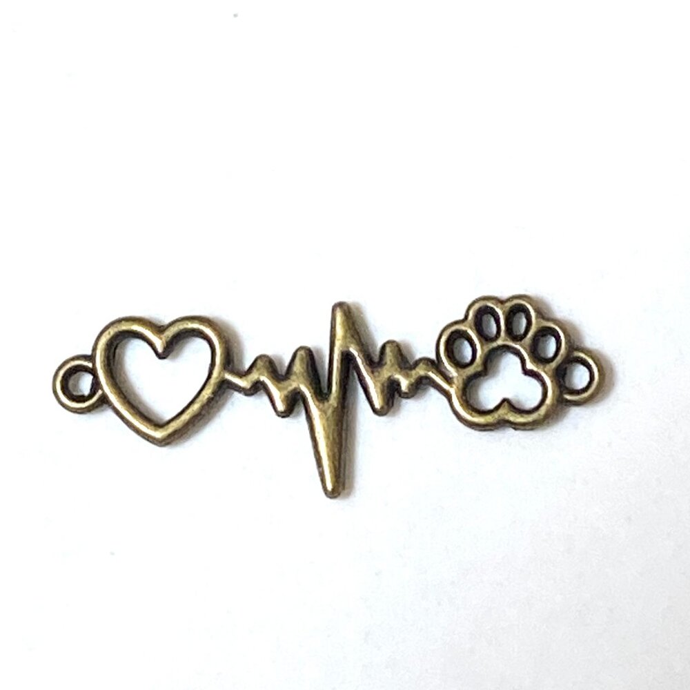 3/10$, Bronze Paw Print Heart Beat Charm for Jewelry Making, DIY Projects
